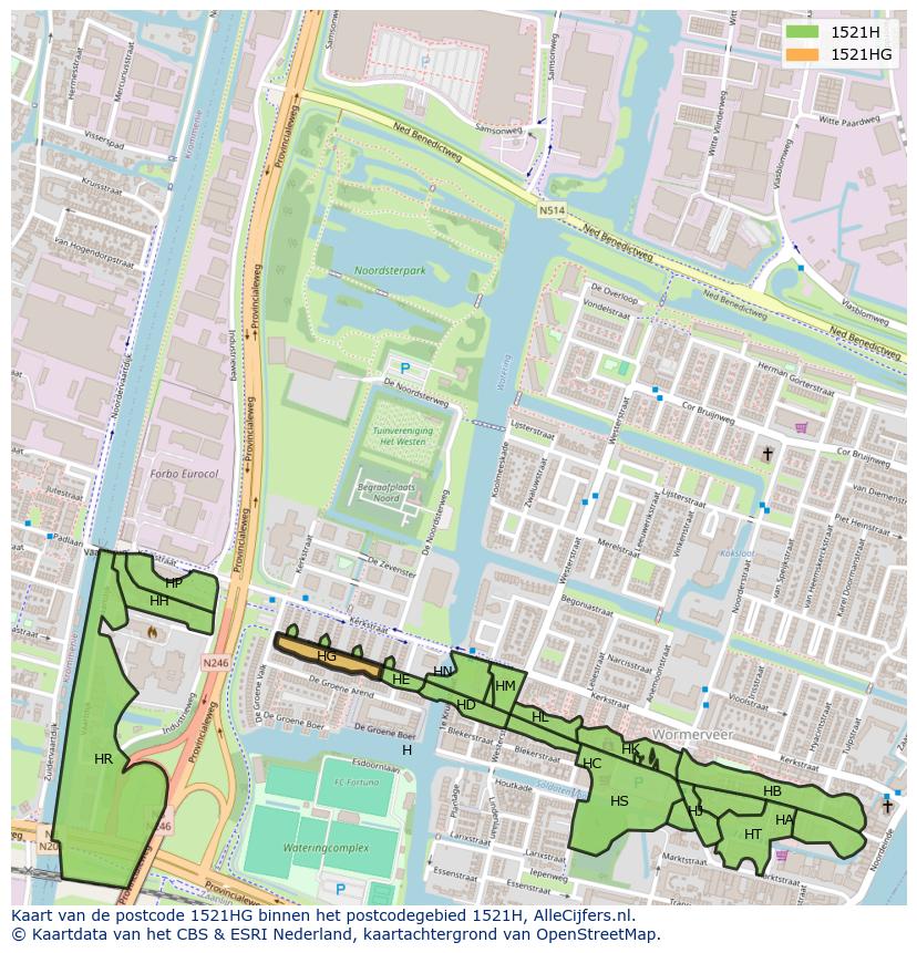 Afbeelding van het postcodegebied 1521 HG op de kaart.