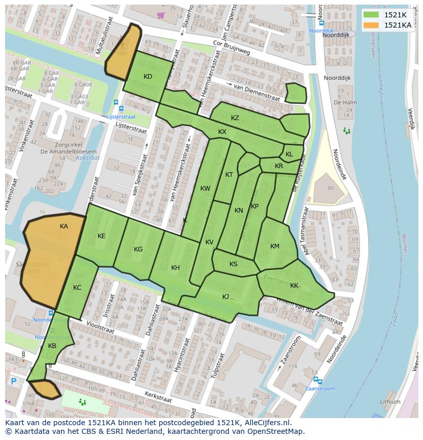 Afbeelding van het postcodegebied 1521 KA op de kaart.