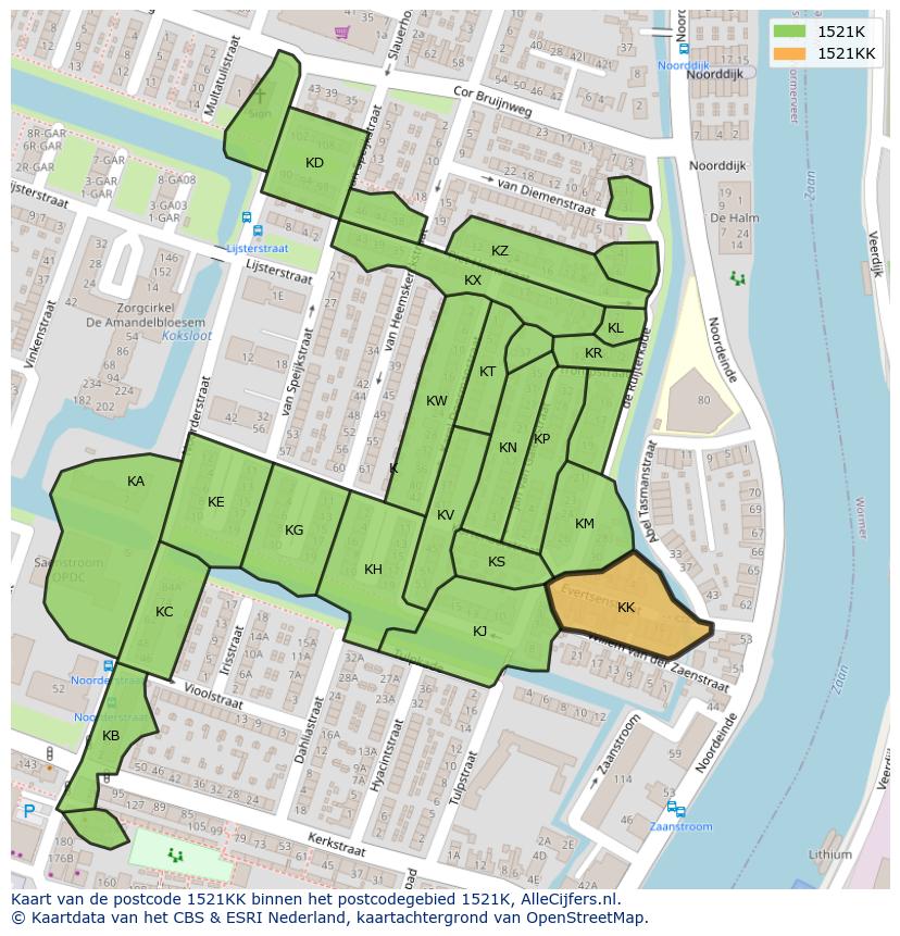 Afbeelding van het postcodegebied 1521 KK op de kaart.