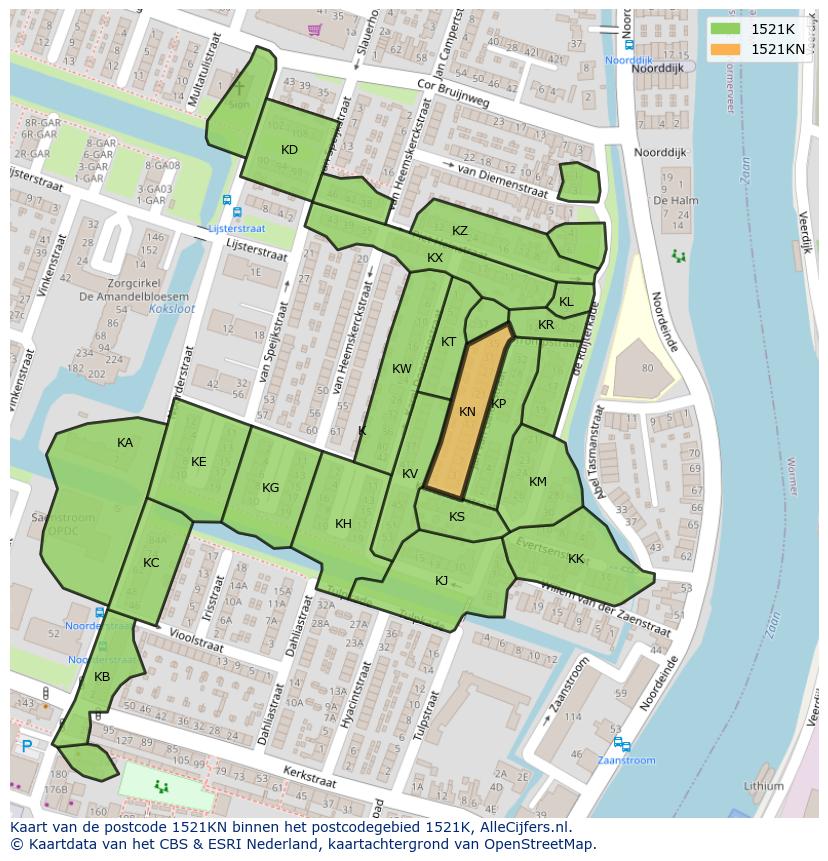Afbeelding van het postcodegebied 1521 KN op de kaart.