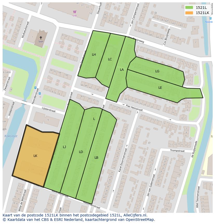 Afbeelding van het postcodegebied 1521 LK op de kaart.