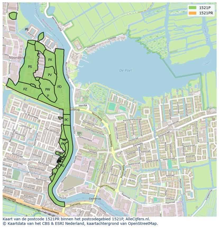 Afbeelding van het postcodegebied 1521 PR op de kaart.