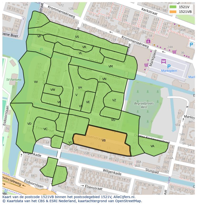 Afbeelding van het postcodegebied 1521 VB op de kaart.