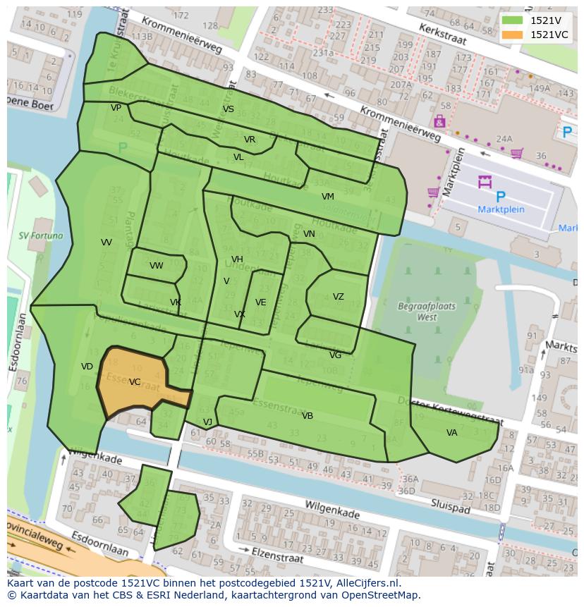 Afbeelding van het postcodegebied 1521 VC op de kaart.