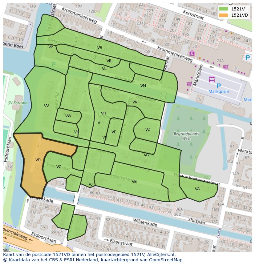 Afbeelding van het postcodegebied 1521 VD op de kaart.