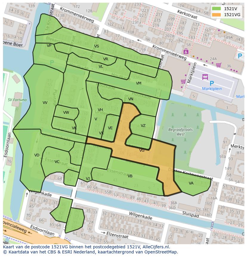 Afbeelding van het postcodegebied 1521 VG op de kaart.