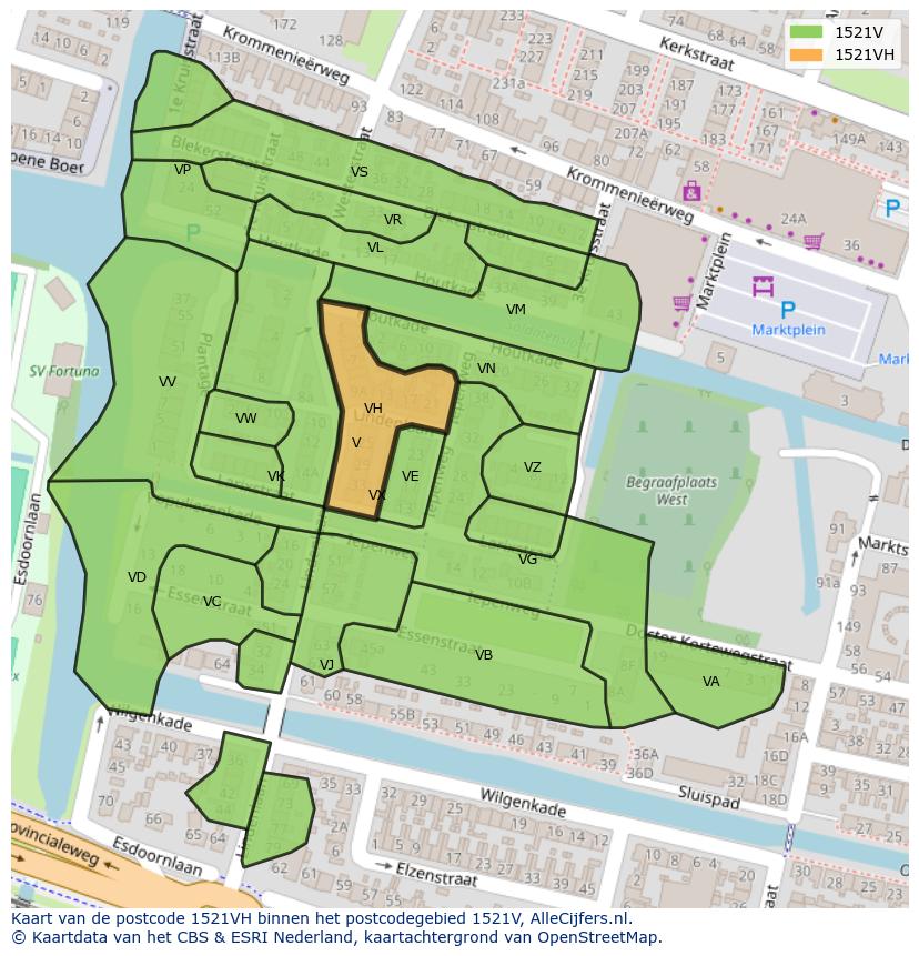 Afbeelding van het postcodegebied 1521 VH op de kaart.