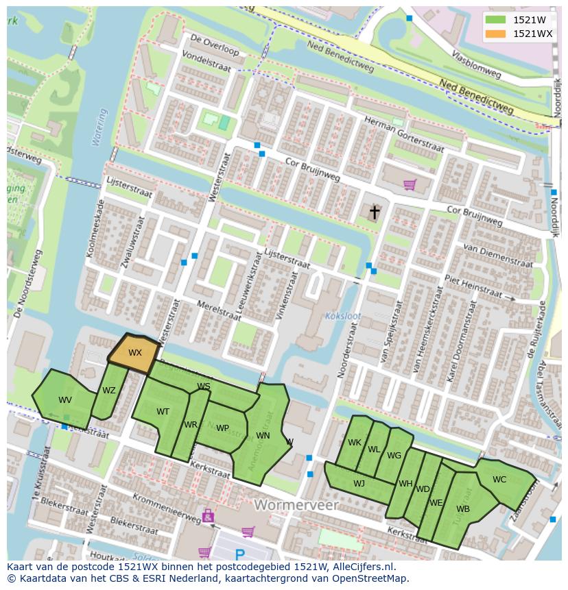 Afbeelding van het postcodegebied 1521 WX op de kaart.