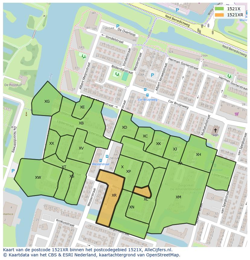 Afbeelding van het postcodegebied 1521 XR op de kaart.