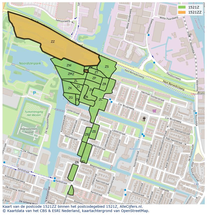 Afbeelding van het postcodegebied 1521 ZZ op de kaart.