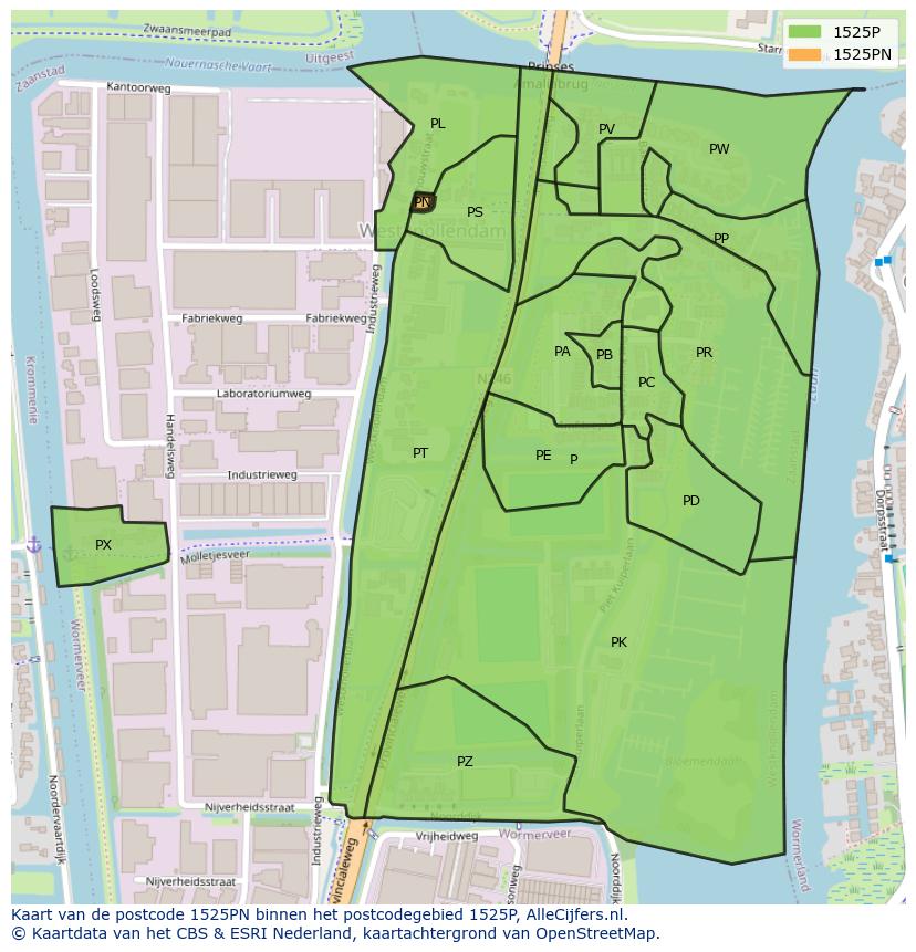 Afbeelding van het postcodegebied 1525 PN op de kaart.