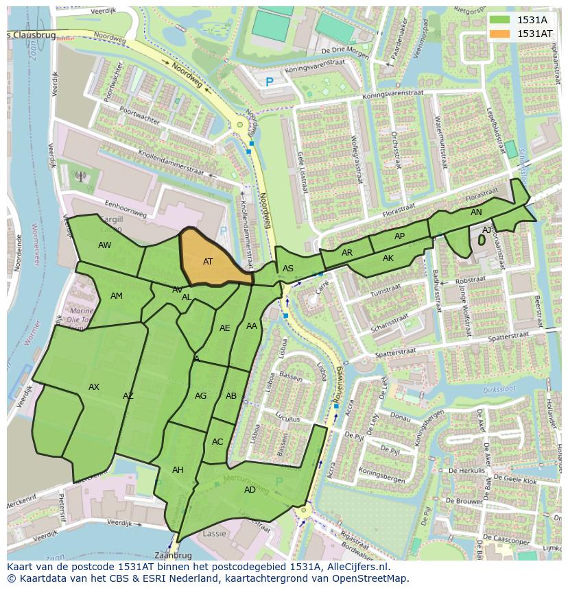 Afbeelding van het postcodegebied 1531 AT op de kaart.