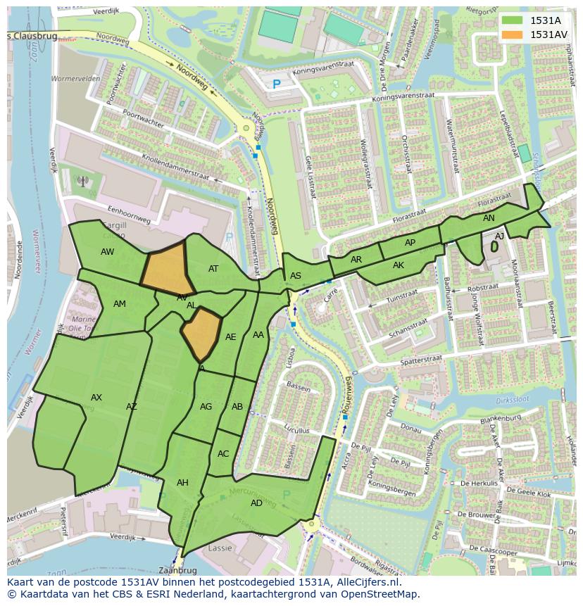 Afbeelding van het postcodegebied 1531 AV op de kaart.