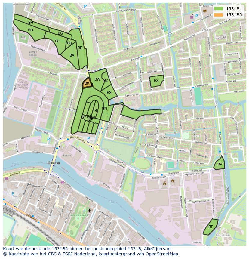 Afbeelding van het postcodegebied 1531 BR op de kaart.