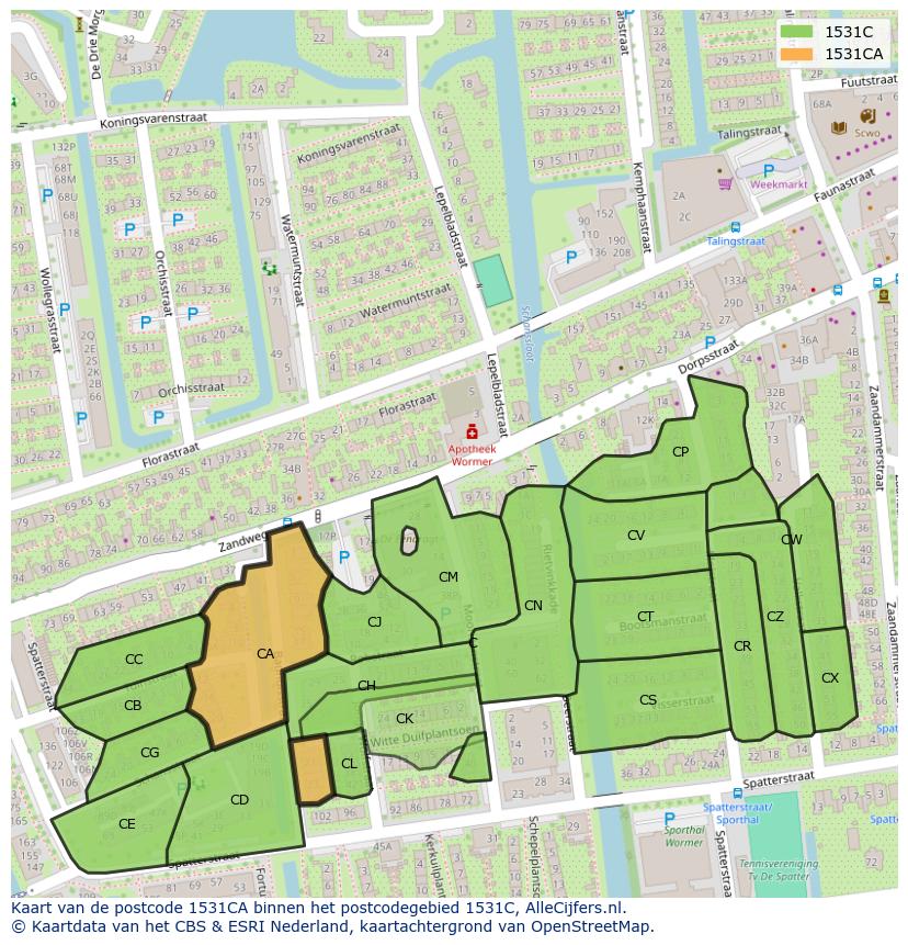 Afbeelding van het postcodegebied 1531 CA op de kaart.
