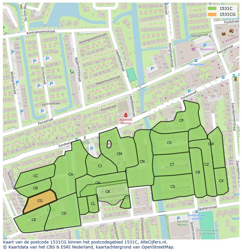 Afbeelding van het postcodegebied 1531 CG op de kaart.