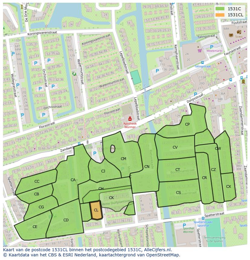 Afbeelding van het postcodegebied 1531 CL op de kaart.