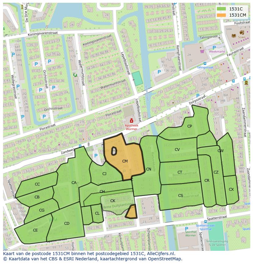 Afbeelding van het postcodegebied 1531 CM op de kaart.