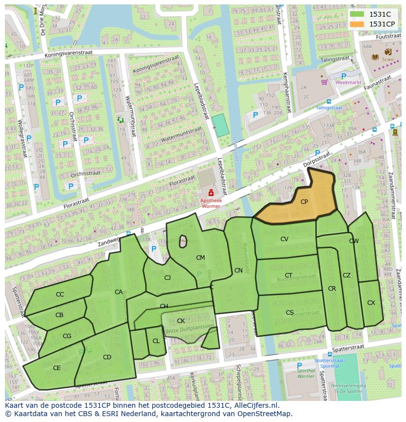 Afbeelding van het postcodegebied 1531 CP op de kaart.