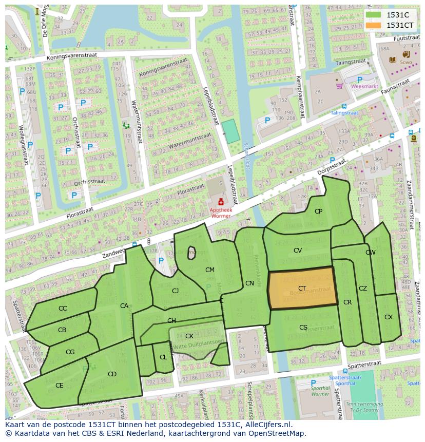 Afbeelding van het postcodegebied 1531 CT op de kaart.