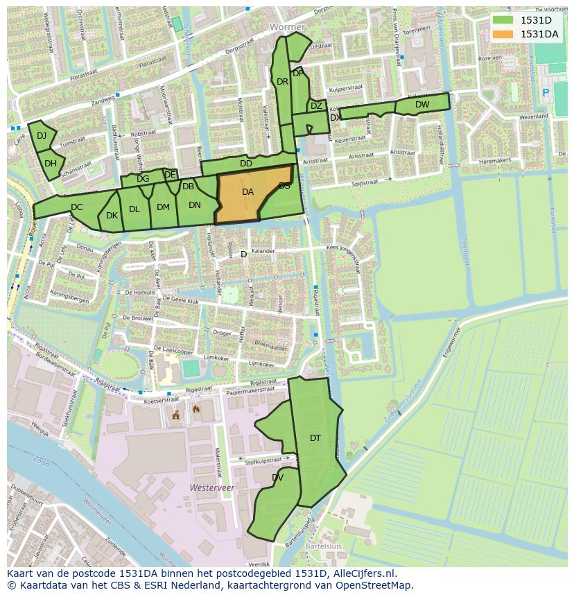 Afbeelding van het postcodegebied 1531 DA op de kaart.