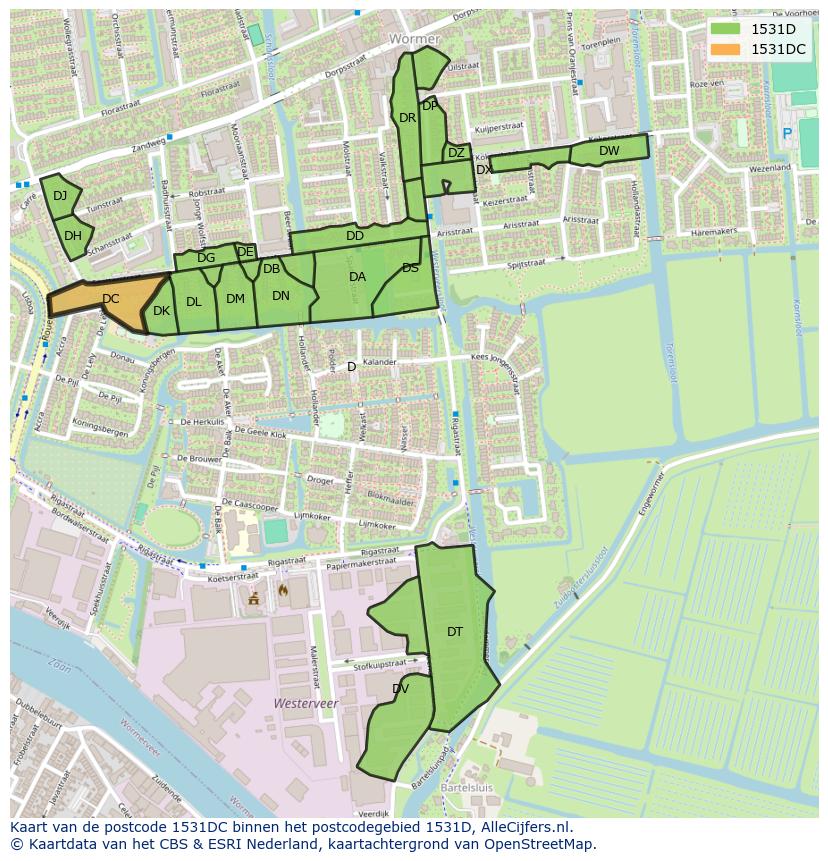 Afbeelding van het postcodegebied 1531 DC op de kaart.