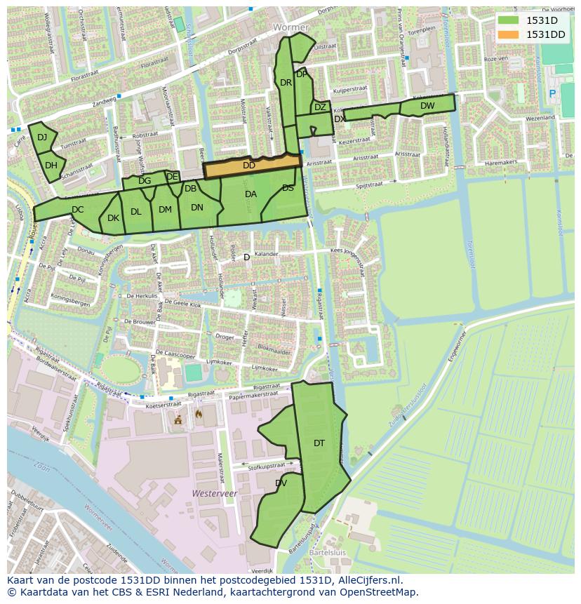 Afbeelding van het postcodegebied 1531 DD op de kaart.