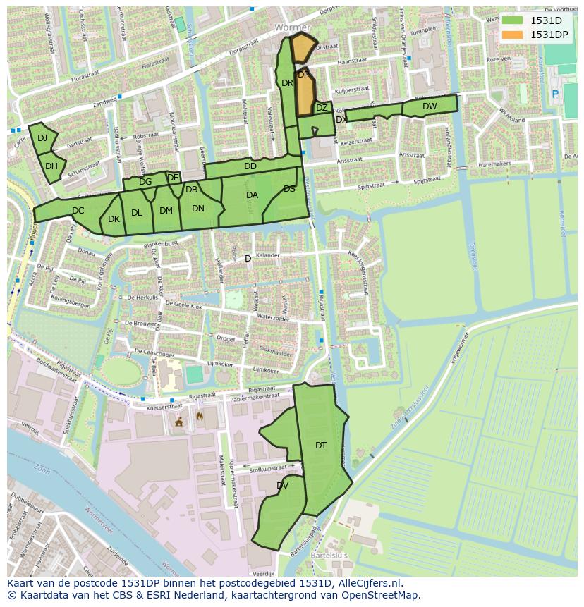 Afbeelding van het postcodegebied 1531 DP op de kaart.