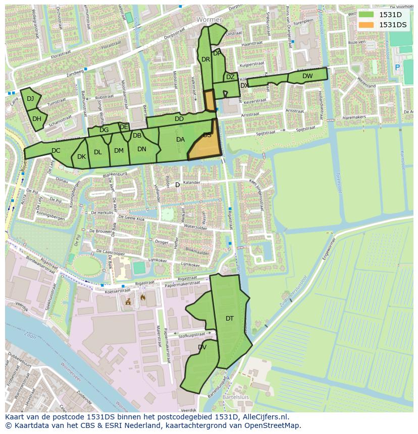 Afbeelding van het postcodegebied 1531 DS op de kaart.