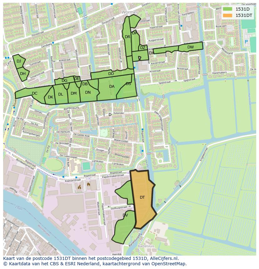 Afbeelding van het postcodegebied 1531 DT op de kaart.