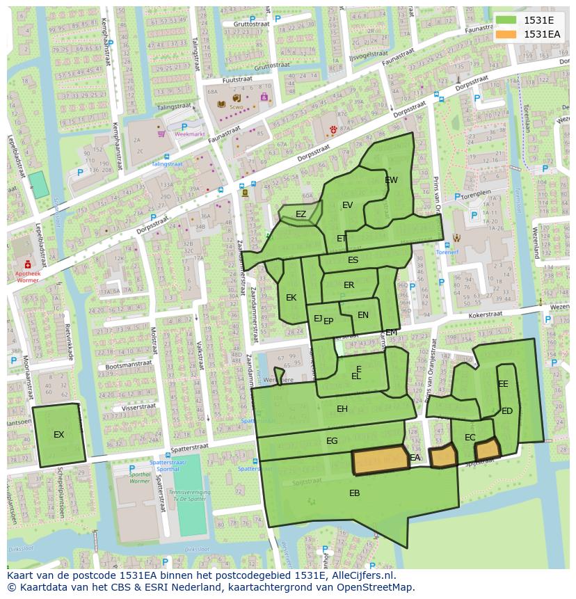 Afbeelding van het postcodegebied 1531 EA op de kaart.
