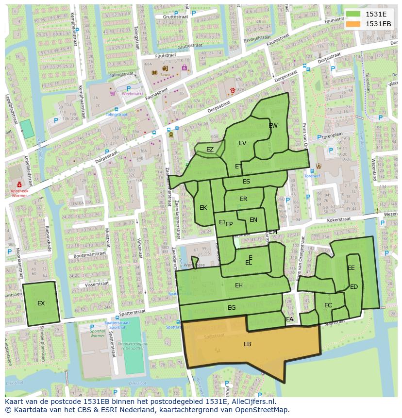 Afbeelding van het postcodegebied 1531 EB op de kaart.