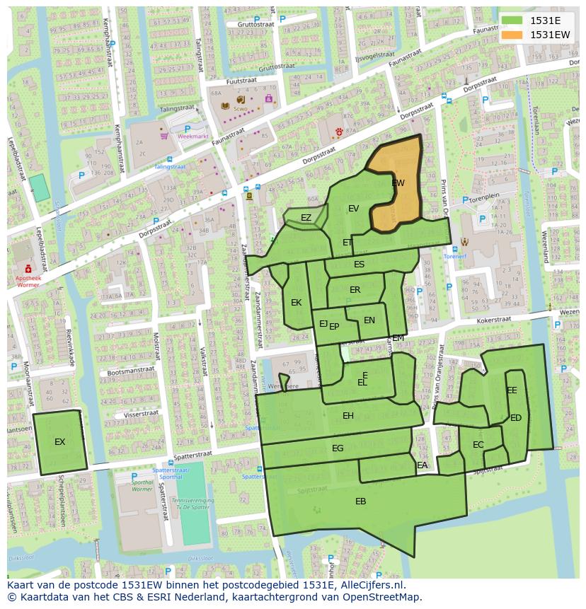 Afbeelding van het postcodegebied 1531 EW op de kaart.