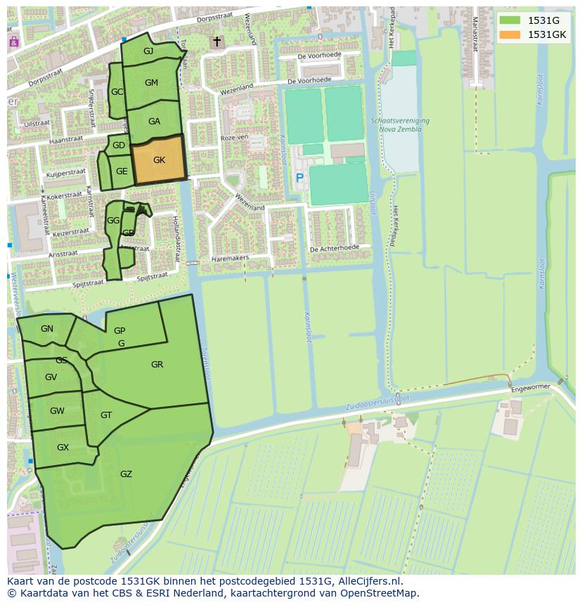 Afbeelding van het postcodegebied 1531 GK op de kaart.