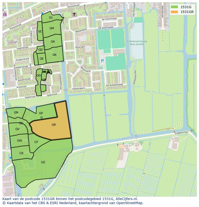 Afbeelding van het postcodegebied 1531 GR op de kaart.