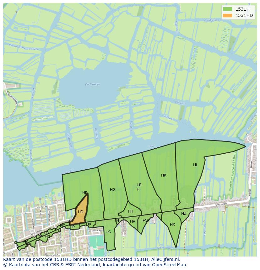 Afbeelding van het postcodegebied 1531 HD op de kaart.