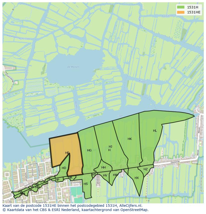 Afbeelding van het postcodegebied 1531 HE op de kaart.