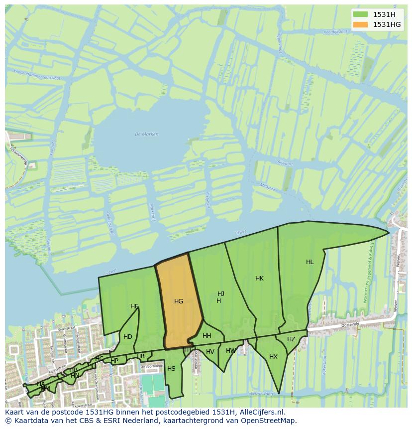 Afbeelding van het postcodegebied 1531 HG op de kaart.