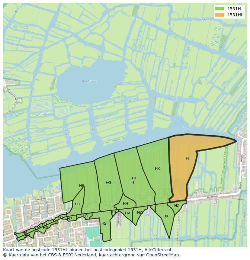 Afbeelding van het postcodegebied 1531 HL op de kaart.