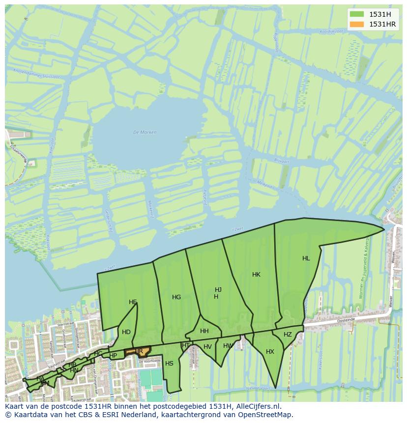 Afbeelding van het postcodegebied 1531 HR op de kaart.