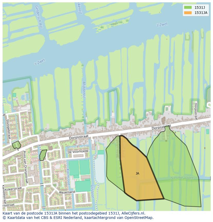 Afbeelding van het postcodegebied 1531 JA op de kaart.