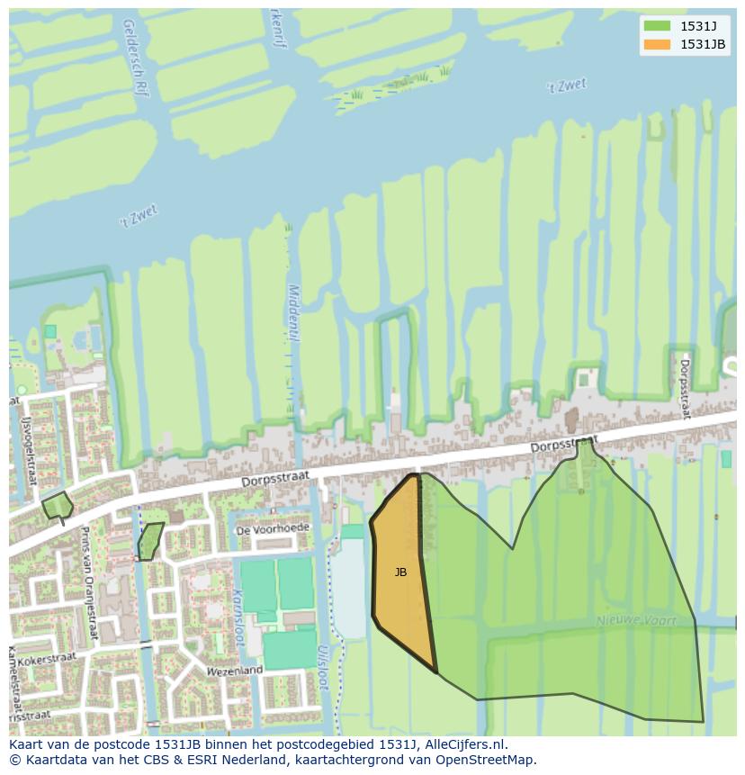 Afbeelding van het postcodegebied 1531 JB op de kaart.