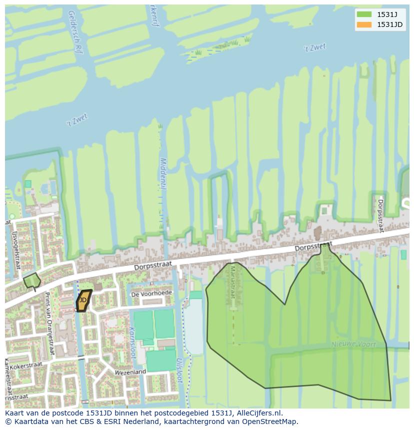 Afbeelding van het postcodegebied 1531 JD op de kaart.