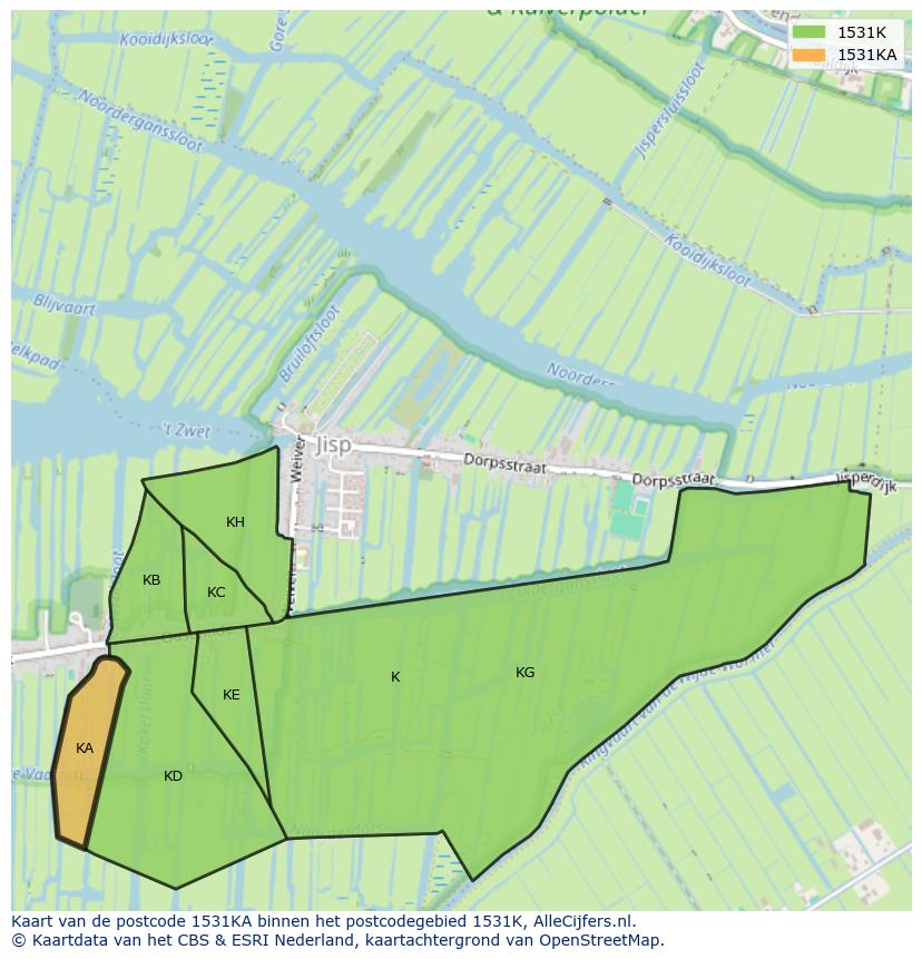 Afbeelding van het postcodegebied 1531 KA op de kaart.