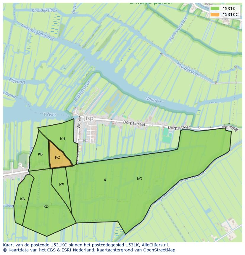 Afbeelding van het postcodegebied 1531 KC op de kaart.