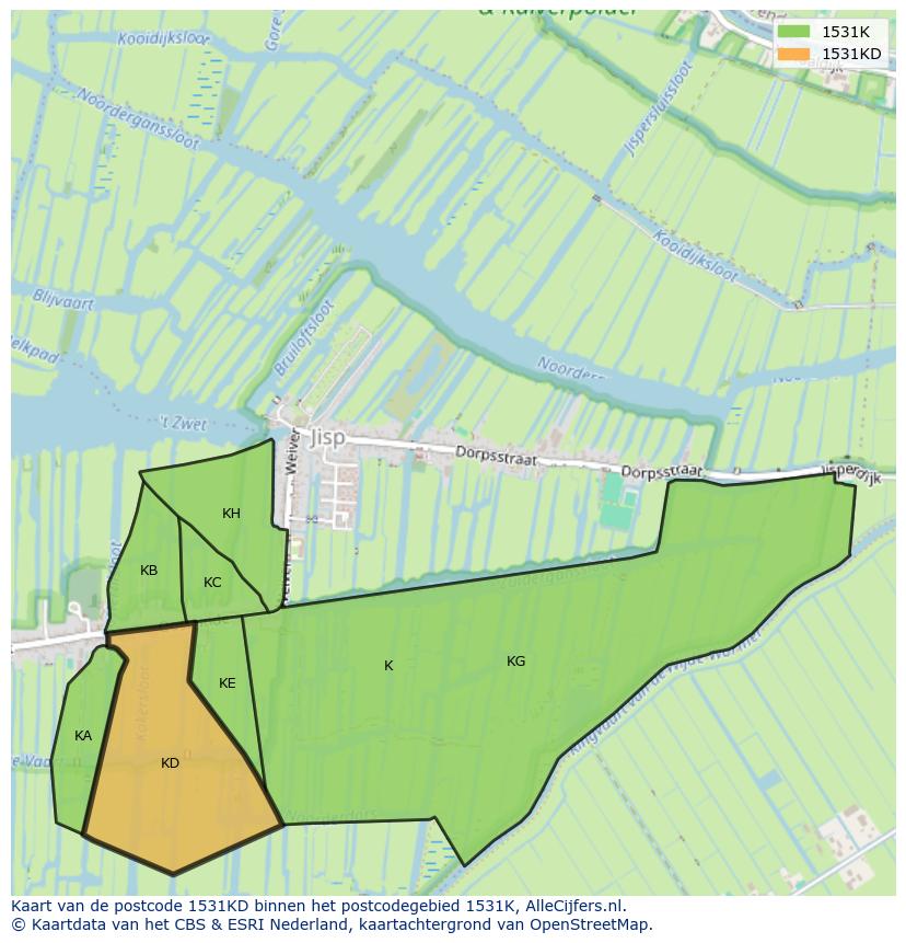 Afbeelding van het postcodegebied 1531 KD op de kaart.