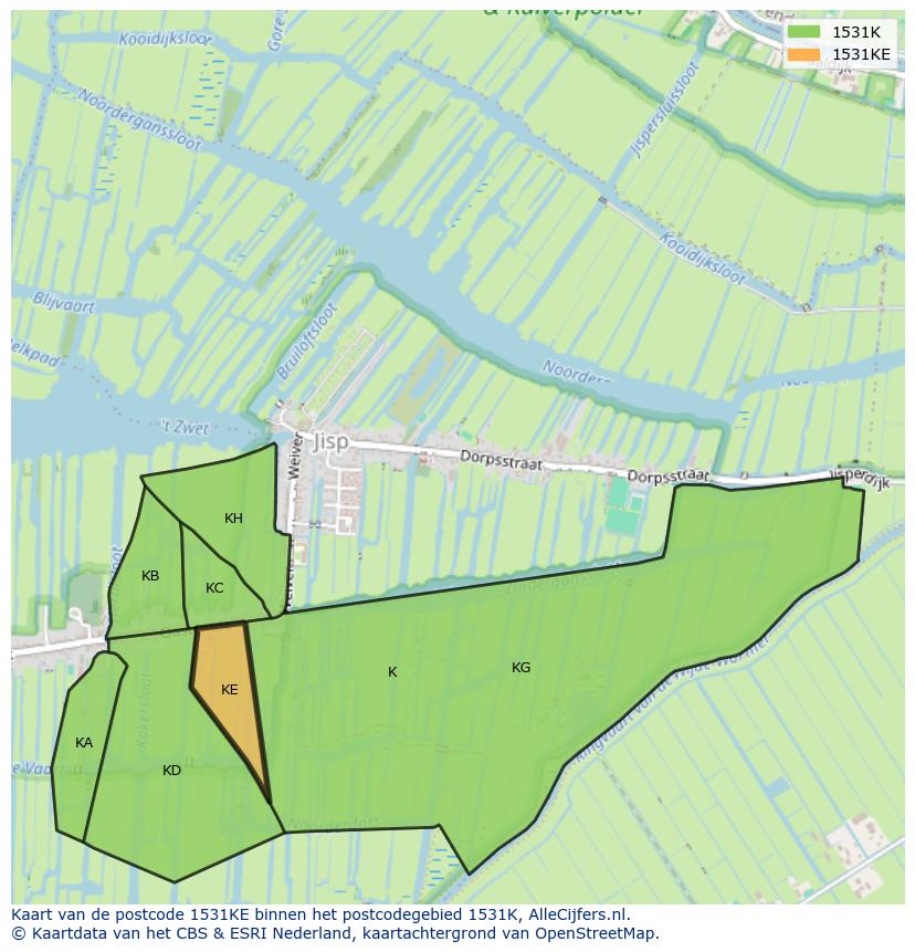 Afbeelding van het postcodegebied 1531 KE op de kaart.