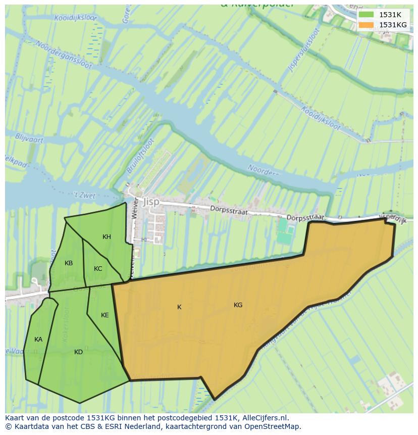Afbeelding van het postcodegebied 1531 KG op de kaart.