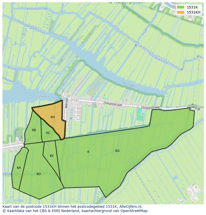 Afbeelding van het postcodegebied 1531 KH op de kaart.