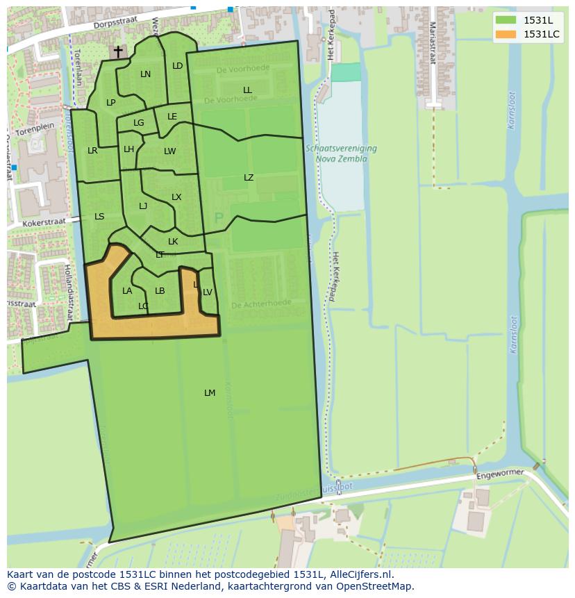 Afbeelding van het postcodegebied 1531 LC op de kaart.